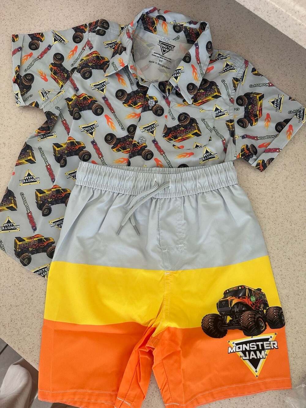 Monster Jam Toddler Boys Resort Shirt and Swim Trunk Set 2-Piece Size 5T